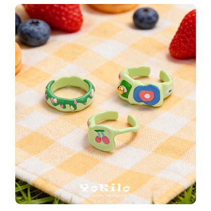 Brass Enamel Cuff Open Rings, Nuggets