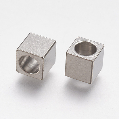 201 Stainless Steel European Beads, Large Hole Beads, Cube