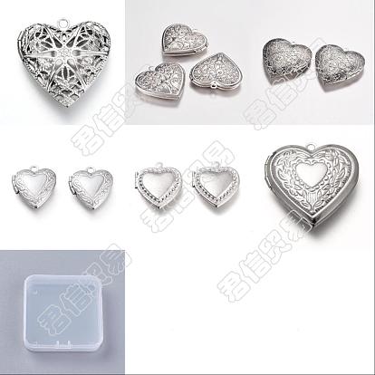 12 piezas 6 estilo 316 colgantes de medallón difusor de acero inoxidable quirúrgico, encantos marco de la foto para los collares, corazón