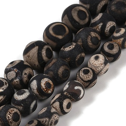 Тибетского стиля бусы дзи, естественные выветрившиеся агатовые бусины, круглые, окрашенная и подогревом