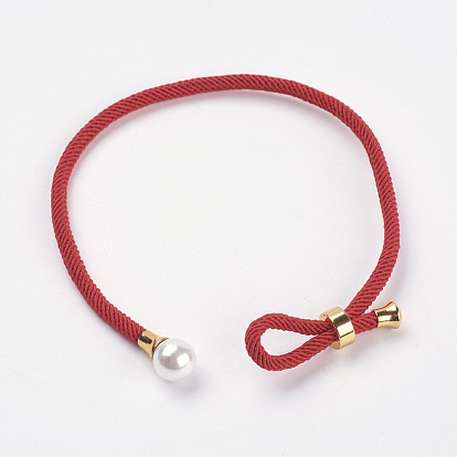Cotton Cord Bracelets, Red String Bracelets, with Stainless Steel Findings & Acrylic Pearl