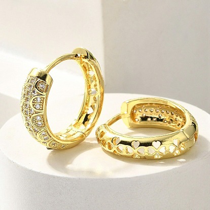 Серьги-кольца из латуни с прозрачным кубическим цирконием, сердце