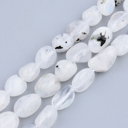 Natural Rainbow Moonstone Beads Strands, Tumbled Stone, Nuggets