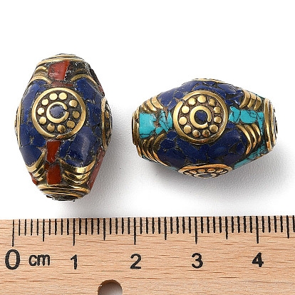 Ручной тибетском стиле бисера, с латунными находками и синтетической бирюзой, античное золото , баррель