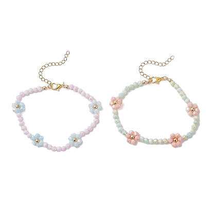 2шт. наборы браслетов из цветочных стеклянных бусин, граненые