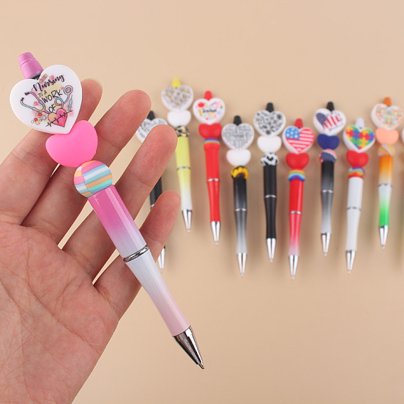 Flower/Book/Medical Theme Pattern Plastic Ball-Point Pen, Beadable Pen, for DIY Personalized Pen