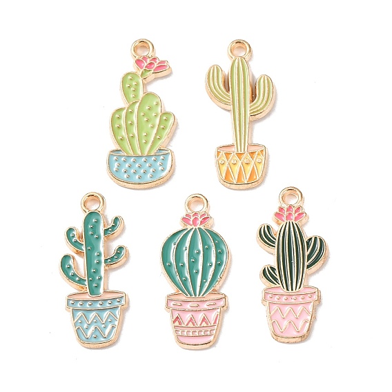 Alloy Enamel Pendants, Cactus Charms