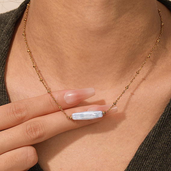 Женские ожерелья-спутники из нержавеющей стали с подвеской из жемчуга Кеши в стиле барокко, белые