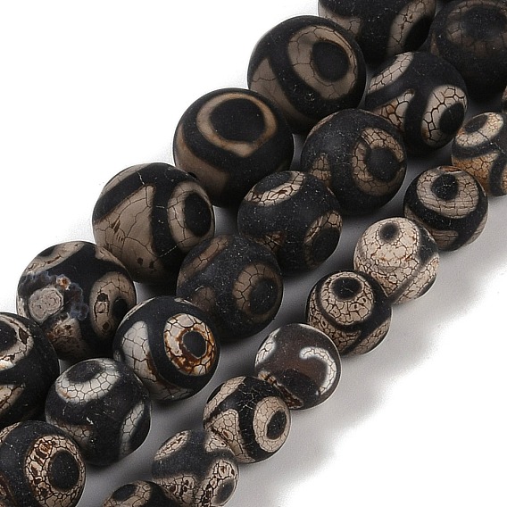 Тибетского стиля бусы дзи, естественные выветрившиеся агатовые бусины, круглые, окрашенная и подогревом