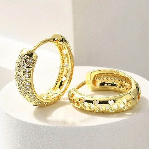 Серьги-кольца из латуни с прозрачным кубическим цирконием, сердце