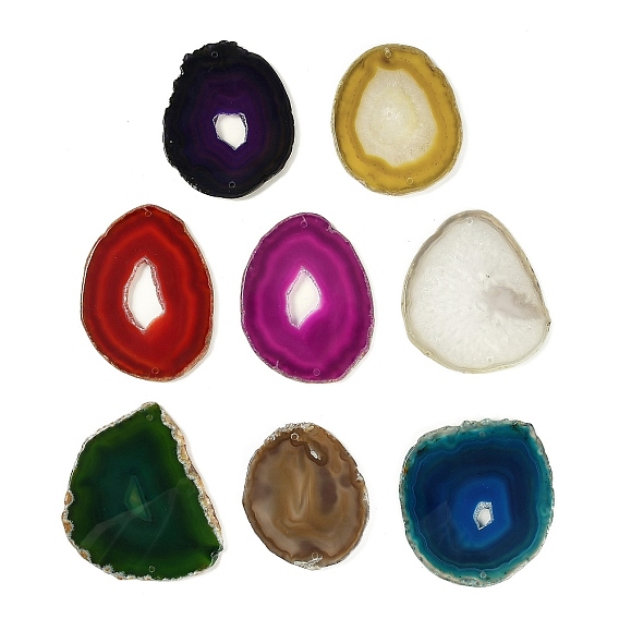 Самородки натурального агата, срезы, звенья, соединительные подвески, окрашенные