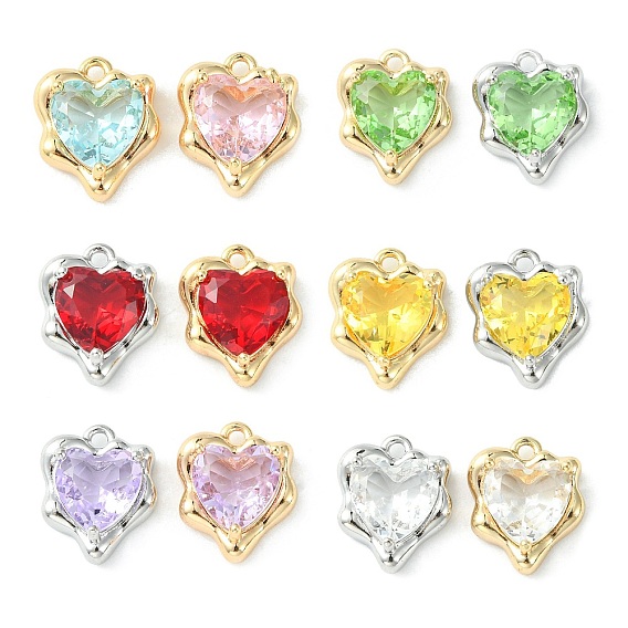 Brass Micro Pave Cubic Zirconia Charms, Heart Charm, Real 18K Gold Plated/Real Platinum Plated