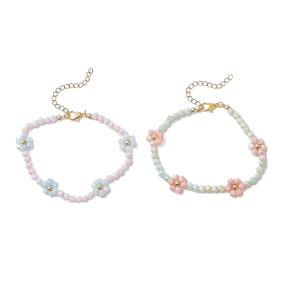2шт. наборы браслетов из цветочных стеклянных бусин, граненые