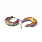 304 Stainless Steel Croissant with Flower Hoop Earrings for Women