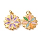 304 нержавеющей стальной эмали подвески, с соединительным кольцом и стразами, ионное покрытие (ip), цветочный шарм, реальный 18 k позолоченный