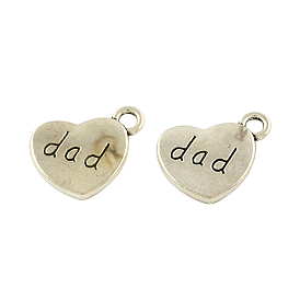 Tibetan Style Heart Alloy Pendants, with Word Dad, Cadmium Free & Lead Free, 18x15x3mm, Hole: 3mm, about 208pcs/500g