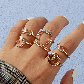 W242 Jewelry Simple Diamond Moon Ring Set Personality Fashion Geometric Jewelry Women