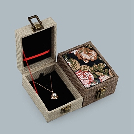 Jute Box, for Necklace Box, Rectangle with Flower