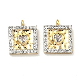 Латунные микропаве прозрачные подвески с фианитом, квадрат с подвесками в виде сердечек, без кадмия и без свинца, долговечный, стойки покрытие