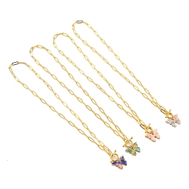 Colliers pendentifs en alliage de papillon en acétate de cellulose (résine), avec chaînes trombones en laiton et fermoirs à bascule en alliage, or