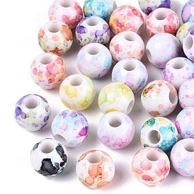 Печатные непрозрачные акриловые европейские бусины, круглые, большое отверстие шарик