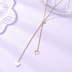 Регулируемый кулон в форме сердца из натурального жемчуга кеши 304 Колье-лариата из нержавеющей стали с цепочкой-коробочкой, кремово-белые