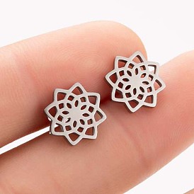 Minimalist Stainless Steel Lotus Flower Stud Earrings for Girls - Artistic, Elegant