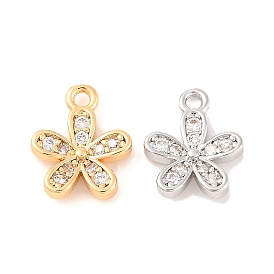 Brass Micro Pave Clear Cubic Zirconia Pendants, Flower Charms