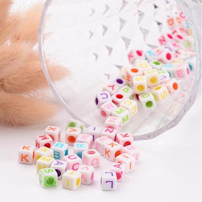 Initial Acrylic Beads, Cube, 6.5x6.5x6.5mm, Hole: 2.5mm