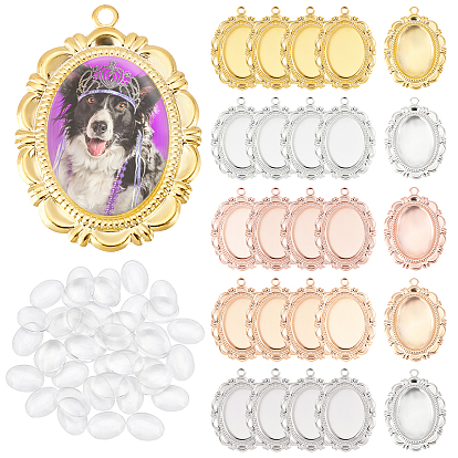 DIY Oval Pendant Making Kits, Including 50Pcs Oval Brass Pendant Cabochon Settings, 50Pcs Glass Cabochons