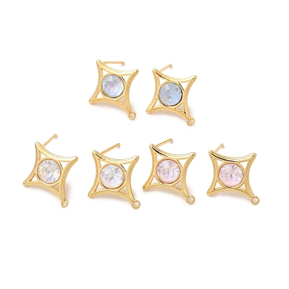 Фурнитура для сережек-гвоздиков из латуни и стекла в форме звезды, без никеля , реальный 18 k позолоченный