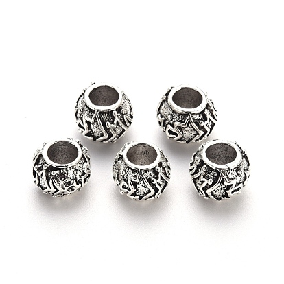 Tibetan Style Alloy European Beads Settings for Enamel, Large Hole Beads, Cadmium Free & Lead Free, Rondelle with Maple Leaf