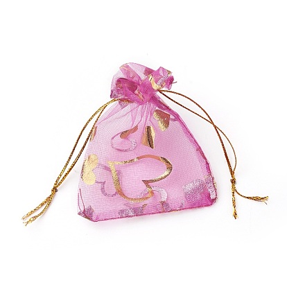 Heart Printed Organza Bags, Wedding Favor Bags, Favour Bag, Gift Bags, Rectangle