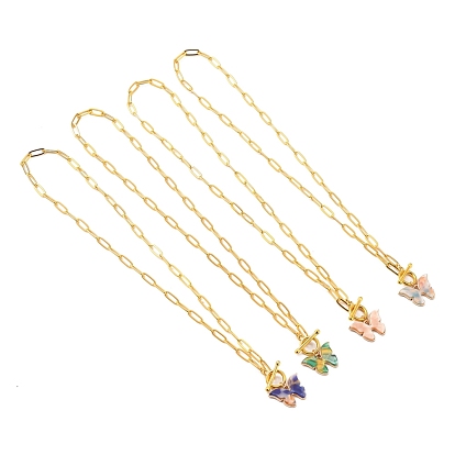 Colliers pendentifs en alliage de papillon en acétate de cellulose (résine), avec chaînes trombones en laiton et fermoirs à bascule en alliage, or