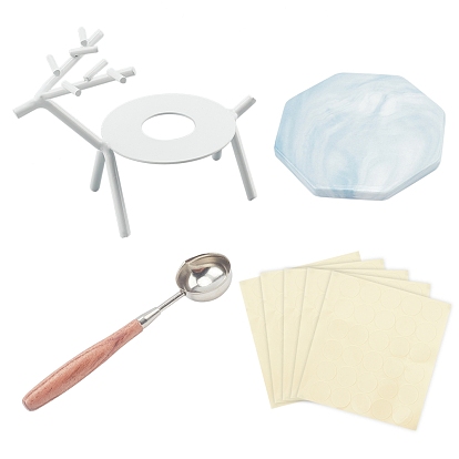 DIY Scrapbook Kits, Including Baking Paint Iron Wax Furnace, Marble Pattern Porcelain Cup Coasters, Iron Wax Sticks Melting Spoon, Gift Tag Labels Self-Adhesive Present Stickers