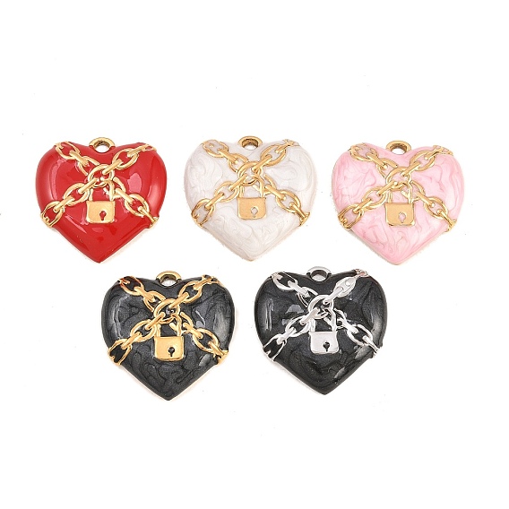 304 нержавеющей стальной эмали подвески, подвески в виде сердца с замком, ионное покрытие (ip), настоящее 18k позолоченное/цвет нержавеющей стали