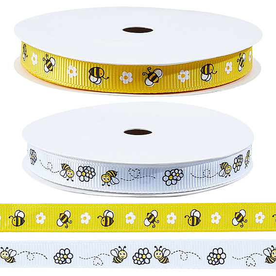 2 Rolls 2 Styless Bees Polyester Ribbon, for Garment Accessories, Gift Decoration