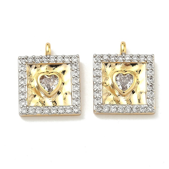 Латунные микропаве прозрачные подвески с фианитом, квадрат с подвесками в виде сердечек, без кадмия и без свинца, долговечный, стойки покрытие