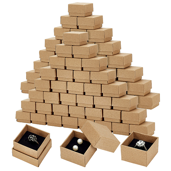 100Pcs Kraft Paper Packing Boxes, with Sponge Inside, Square