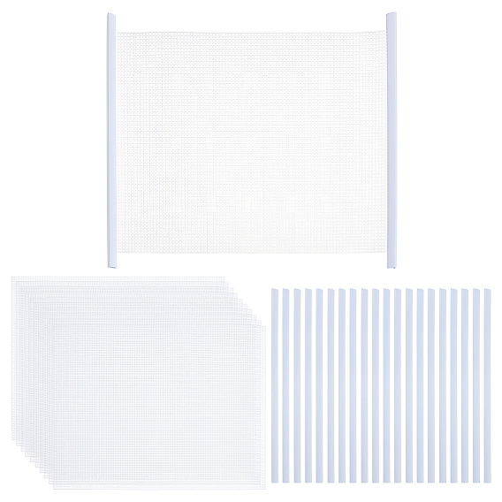 10шт. прямоугольные пластиковые сетчатые холсты, для вышивания, изготовление акриловой пряжи, трикотажные и вязаные проекты, с 30шт. переплетными планками