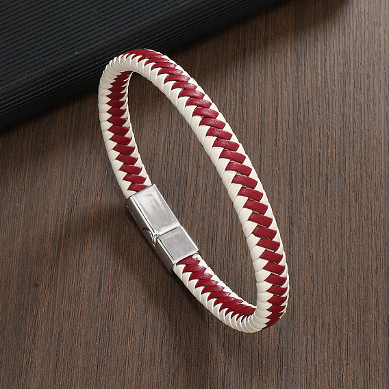 Искусственная кожа шнур плетеные браслеты, Ювелирные изделия из сплава с магнитной застежкой для мужчин, платина