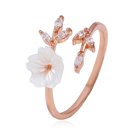 Crystal Rhinestone Flower of Life Open Cuff Ring, Brass Jewelry for Women