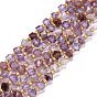 Natural Lodolite Quartz Beads Strands, with Seed Beads, Faceted, Diagonal Cube Beads