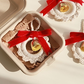 Подвеска в виде цветка из хлопка с красным бантом, висячие украшения, с металлическими колокольчиками золотистого тона