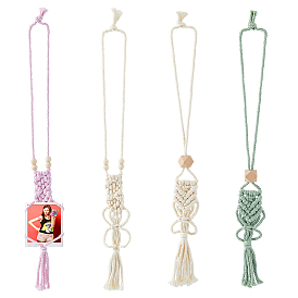 4 шт. 4 цвета хлопковый плетеный держатель подвесные украшения, для подвесных украшений на автомобильные зеркала, с деревянных бусин