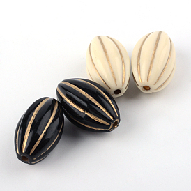 Oval Plating Acrylic Beads, Golden Metal Enlaced, 24x16x16mm, Hole: 2mm, about 174pcs/500g