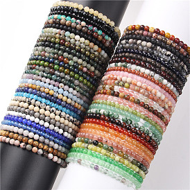 4mm Round Natural & Synthetic Gemstone Beads Bracelet for Men, European and American Retro Simple Versatile Stretch Bracelets