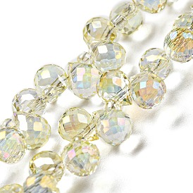Brins de perles de verre transparentes plaquées arc-en-ciel, facette, larme