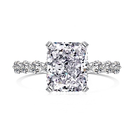 Прямоугольное кольцо на палец из стерлингового серебра 925 с родиевым покрытием, прозрачное кольцо из кубического циркония для женщин