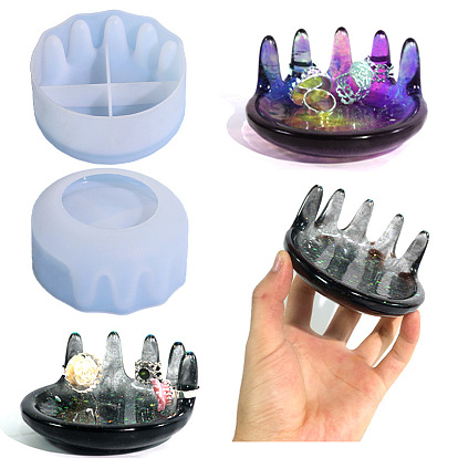 DIY Silicone Palm Shape Finger Rings Display Holder Tray Molds, Resin Casting Molds, for UV Resin, Epoxy Resin Craft Making